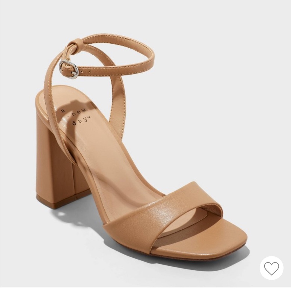 //A NEW DAY// Haley Ankle Strap Single Band Flare Heels with Memory Foam Insole